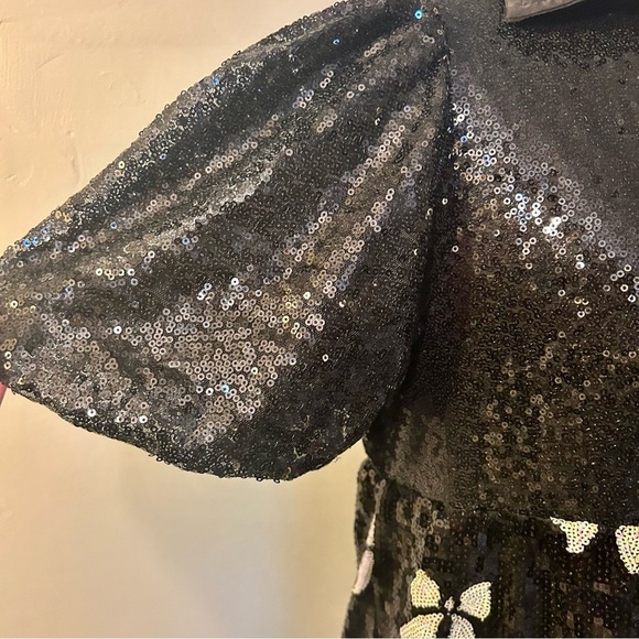 Simply Southern Sequin Puff Sleeve Bow Dress Black White Size Large - Picture 4 of 12
